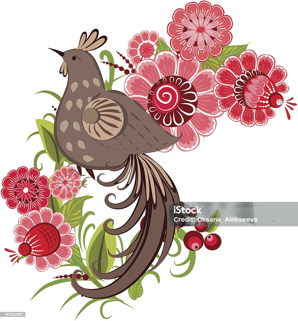 Декоративные птица в цветы Khokhloma - Векторная графика Без людей роялти-фри