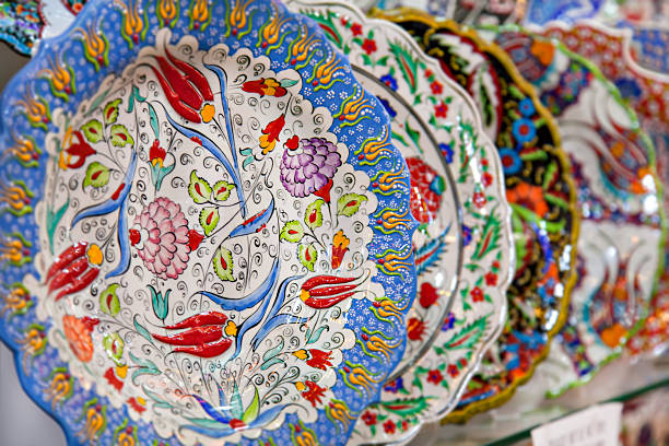 Traditional turish plates with painted iznik pattern