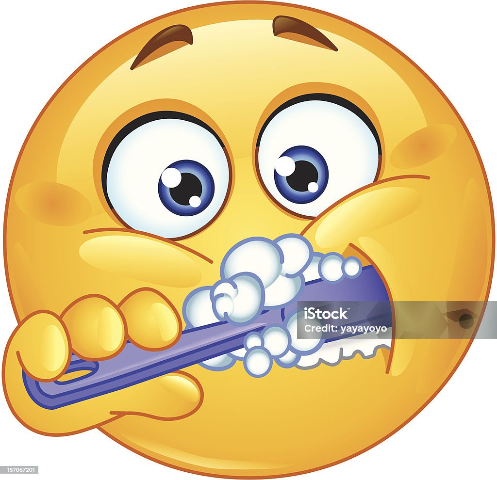 Эмотикон Чистить зубы - Векторная графика Зубная щётка роялти-фри