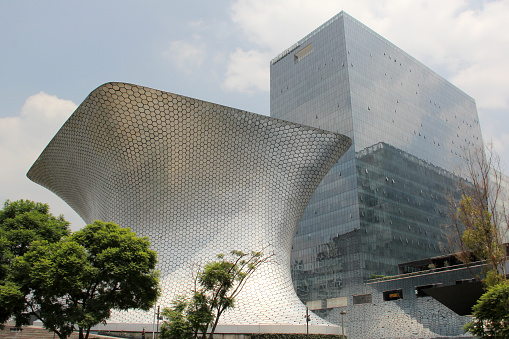 Mexico City, Mexico - July 19, 2023: Soumaya Museum in Plaza Carso where the art collection of the Carlos Slim Foundation is conserved, protected and investigated in the Polanco area