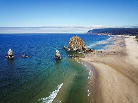 Aerial shot of Canon Beach in Oregon