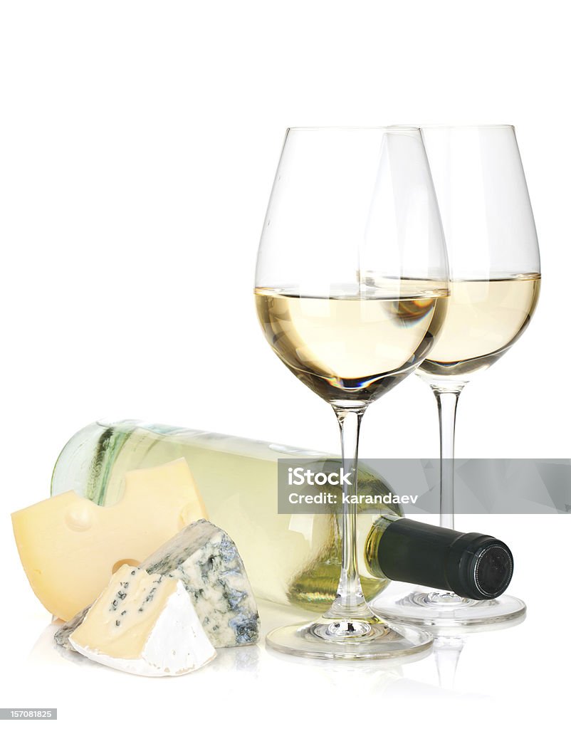 White wine and cheese White wine and cheese. Isolated on white background Alcohol - Drink Stock Photo