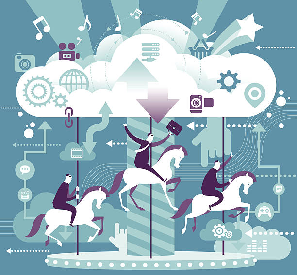 Fun & Cloud computing concept Vector Illustration - Fun & Cloud computing concept amusement park height sign stock illustrations