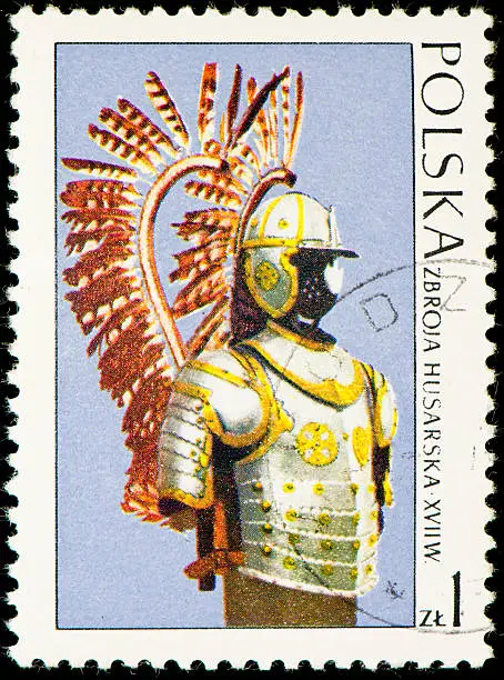 Polish postage stamp dedicated to Polish hussars, the main type of cavalry of the first Polish Army, later also introduced into the Army of the Grand Duchy of Lithuania, between the 16th and 18th centuries. Until the reforms of 1770s the husaria banners or companies were considered the elite of the Polish-Lithuanian Commonwealth cavalry. They were widely regarded as the most powerful cavalry formation in the world. Polish Hussars were undefeated in battle for over 100 years. 
