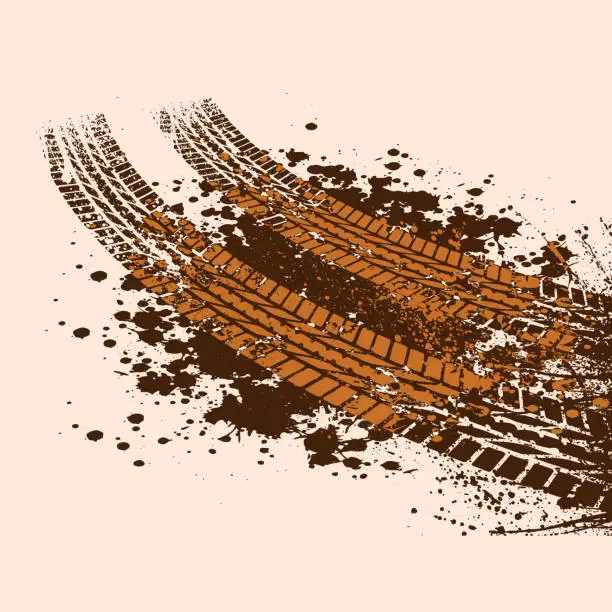 Vector illustration of Ink blot grunge tire tracks perspective