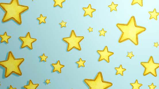 Yellow stars for celebration party on a colored background. Happy Birthday background concept