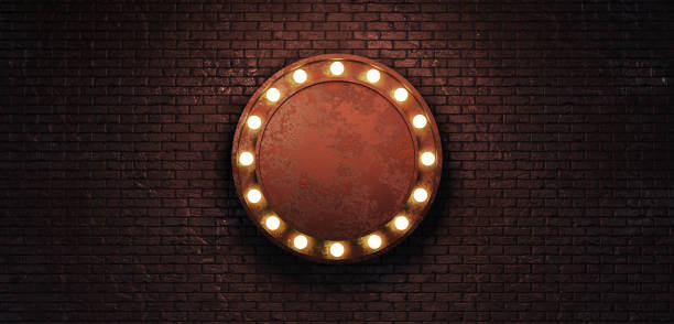 istock glowing neon circle frame in retro style Brick wall background Billboard sign Long billboard Blank glow sign with neon lamp 3d illustration 1570915700