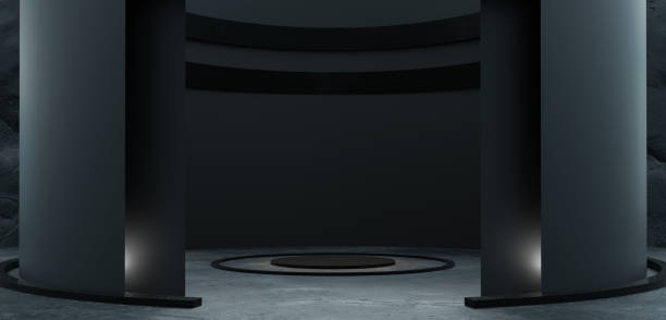 istock Curved dome  Great hall curve shaped stage Circular room Round podium Round screen 3d illustration 1570918663