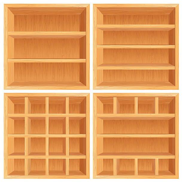 ilustrações de stock, clip art, desenhos animados e ícones de prateleiras de madeira. imagem vetorial - shelf bookshelf empty box