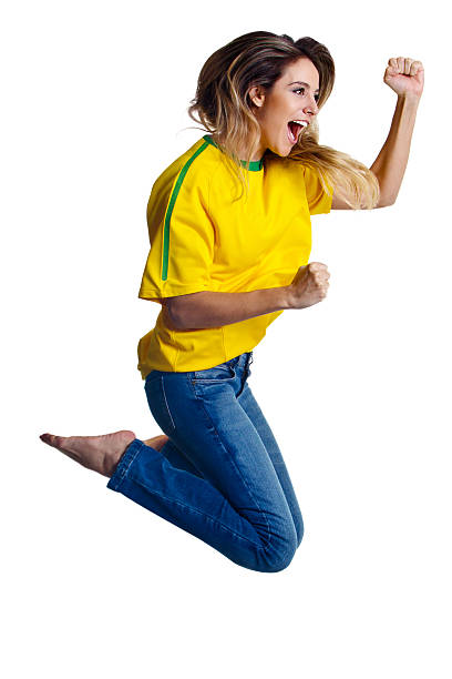 Cheering for Brazil soccer team stock photo