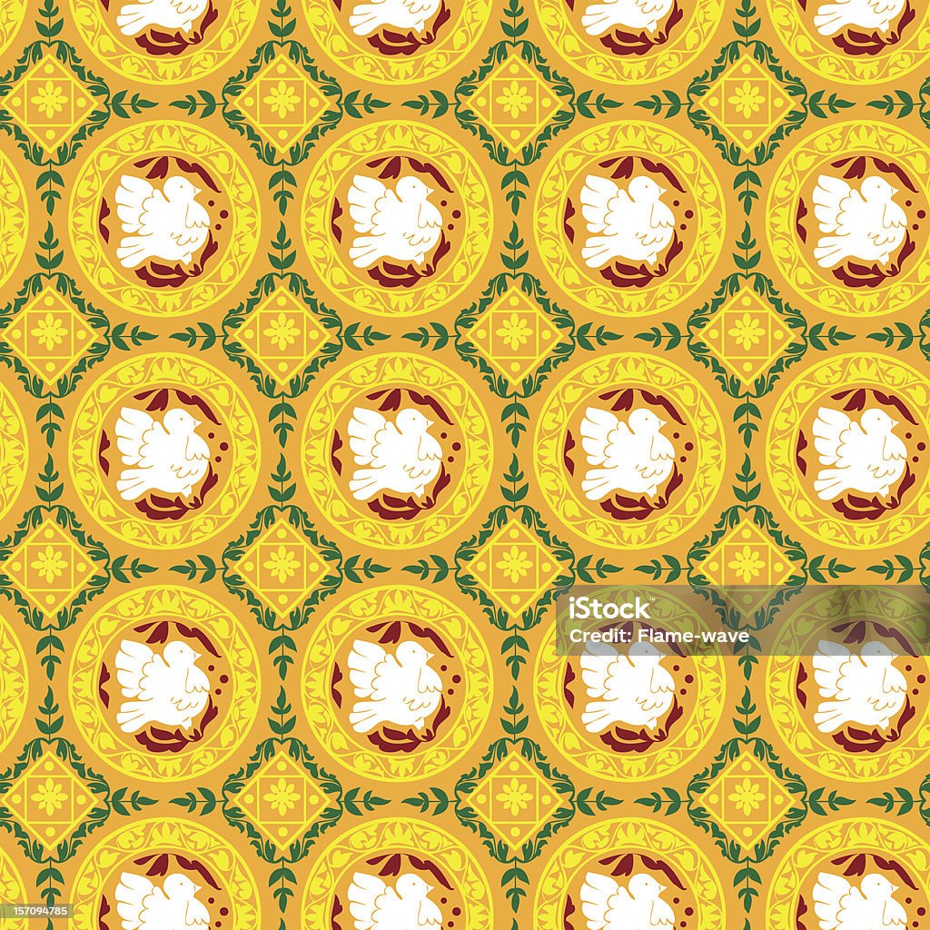 Textura sem costura-Pombo em um fundo floral - Royalty-free Amarelo arte vetorial