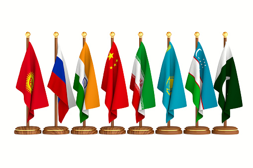 flag shanghai cooperation organisation on white background. Isolated 3D illustration
