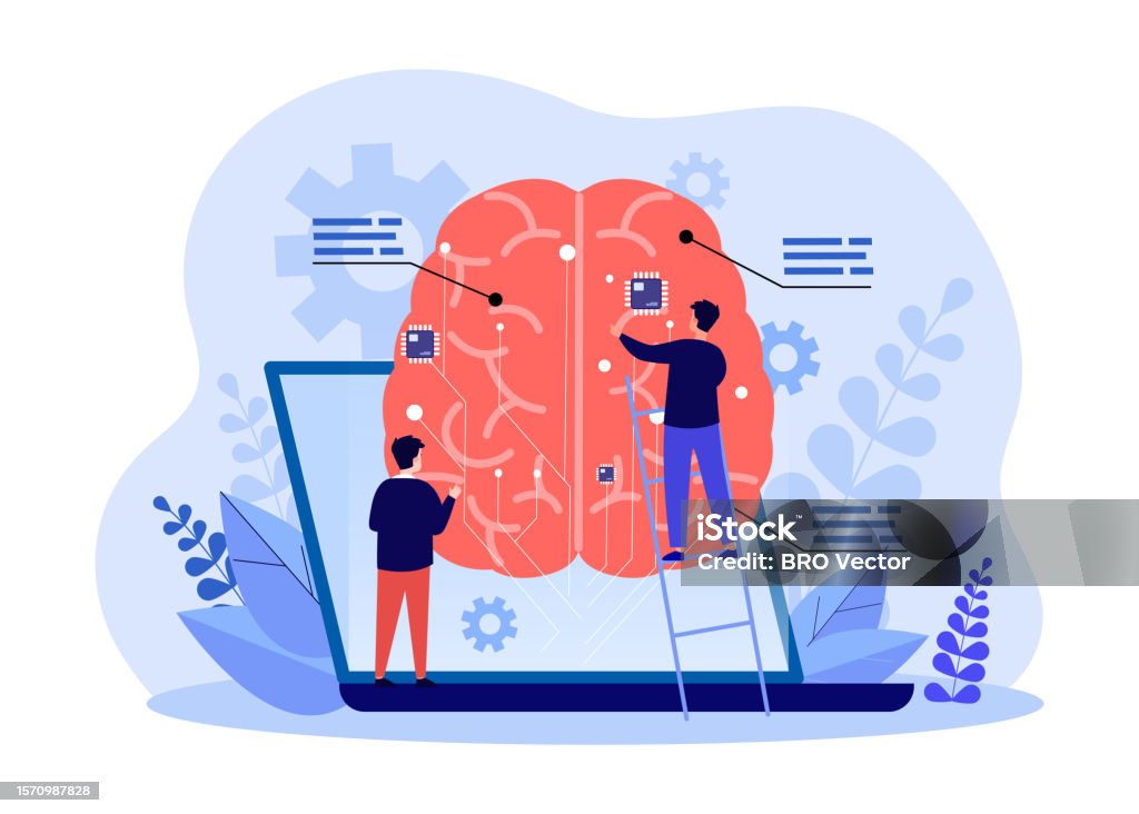 Brain Connect Computer Human Brain Connected To Computer Vector Illustration Stock ...