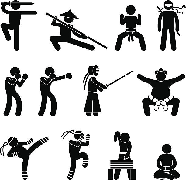 Martial Arts Pictogram A set of pictogram representing martial art from many categories. tai chi meditation stock illustrations