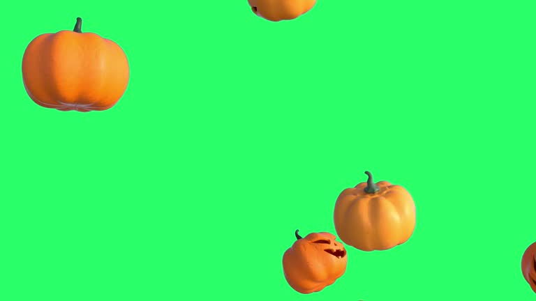 Animation orange pumpkin on green background.