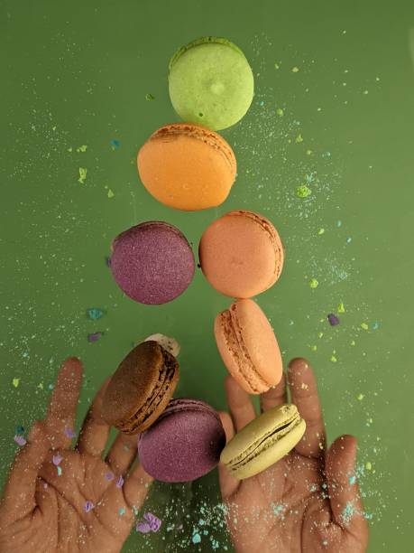 hanging of colorful macaroon as a pastries concept