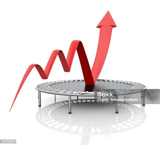 Gráfico De Crescimento De Negócios Vermelho Relançada Com Um Trampolim - Fotografias de stock e mais imagens de Abstrato