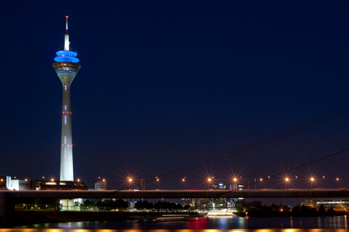 Magnificent view of dark night Düsseldorf. GPS information is in the file