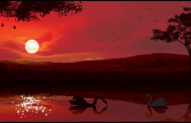 Vector illustration of Sunset on a Lake