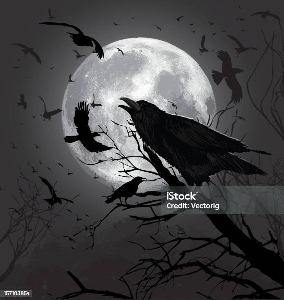 Crows Stock Illustration - Download Image Now - Crow - Bird, Raven - Bird, Horror