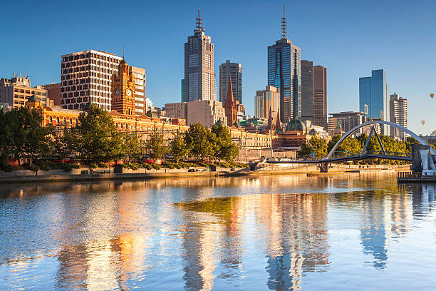 Melbourne Skyline The Melbourne skyline looking across the Yarra River melbourne australia stock pictures, royalty-free photos & images