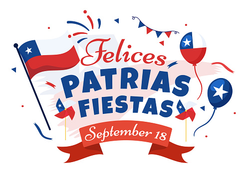 Chile Independence Day Vector Illustration of Fiestas Patrias Celebration with Waving Flag in National Holiday Flat Cartoon Hand Drawn Templates