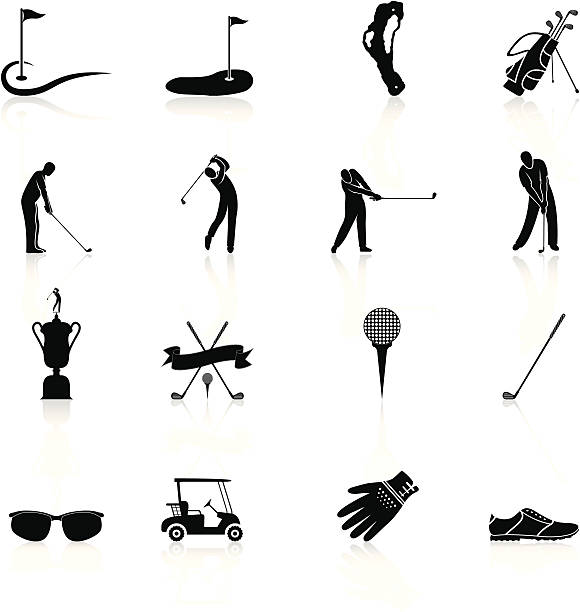 гольф иконки и элементы-черной серии - golf swing golf teeing off men stock illustrations