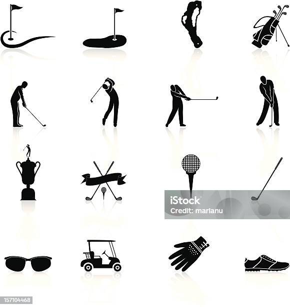 Golf Icons And Elements Black Series Stock Illustration - Download Image Now - Golf, Icon Symbol, Golf Bag