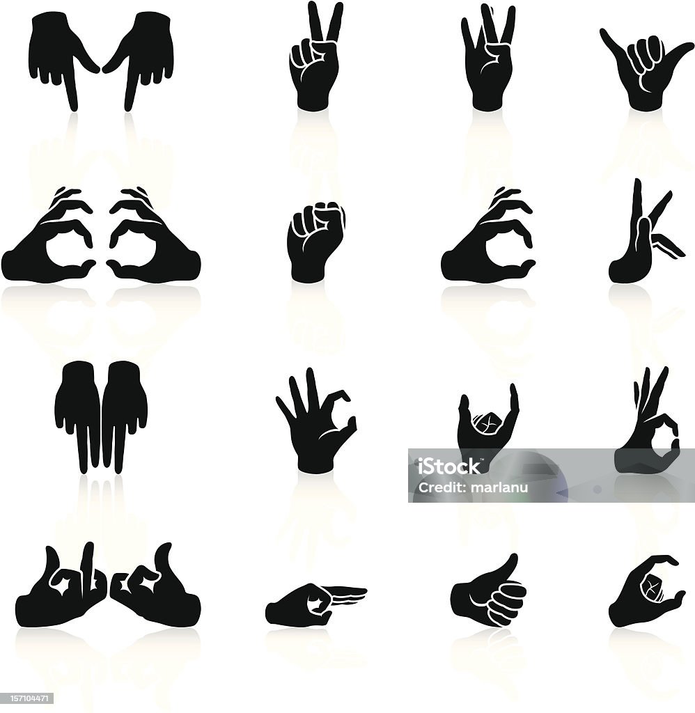 Bande mano segno icone-nero serie - arte vettoriale royalty-free di Colore nero