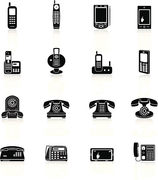 telefon-icons-schwarz-serie - conference phone illustrations stock-grafiken, -clipart, -cartoons und -symbole