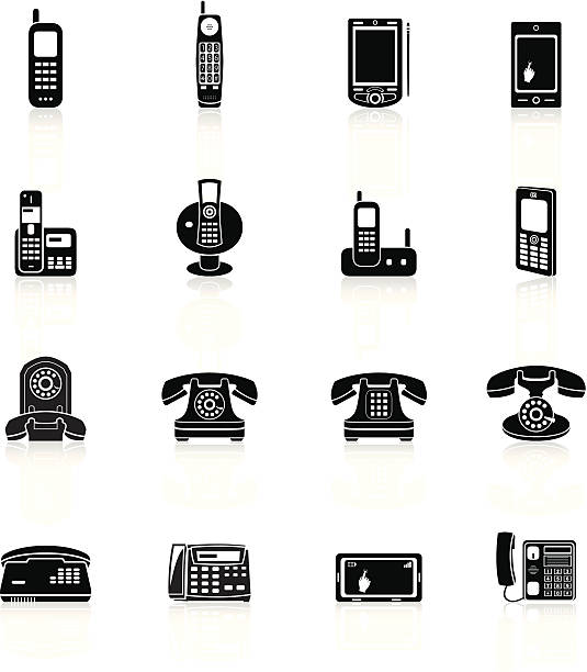 ilustraciones, imágenes clip art, dibujos animados e iconos de stock de teléfono-serie de iconos, negro - cordless phone telephone landline phone telephone receiver