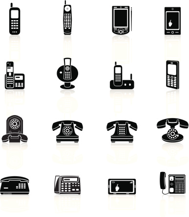 Different telephone models icons. The reflections underneath were created using linear gradients. Each element is set on a different layer and is very easy for you to use and modify this elements. 