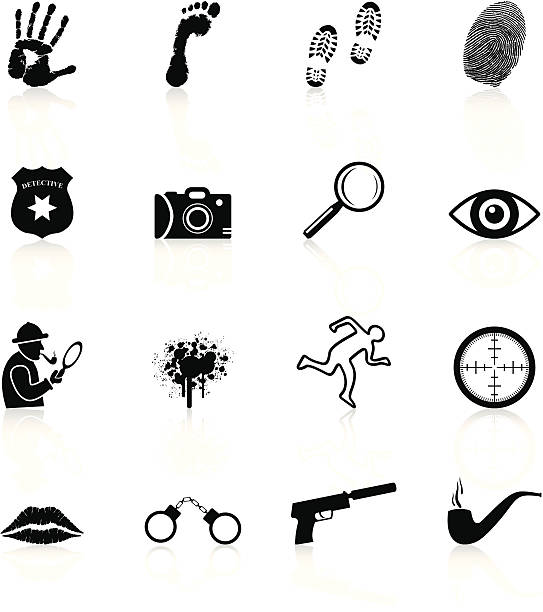 Detective Icons - Black Series Detective Icons. The reflections underneath were created using linear gradients. Each element is set on a different layer and is very easy for you to use and modify this elements.  sherlock holmes icon stock illustrations