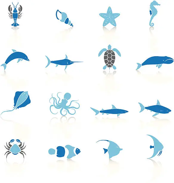 Vector illustration of Marine Life - Blue Series