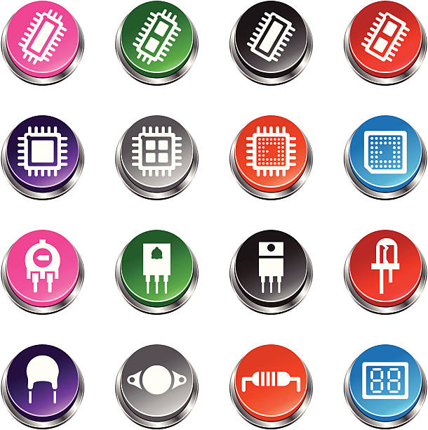 elektroniczne części ikony - 3d przycisk serii - thermistor stock illustrations