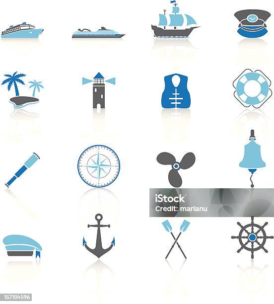 Ilustración de Navegación De Iconosazul Serie y más Vectores Libres de Derechos de Brújula marina - Brújula marina, Cuerda, Embarcación marina
