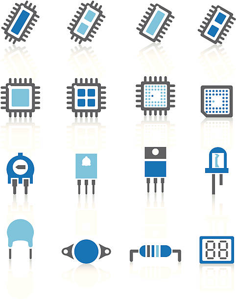 illustrations, cliparts, dessins animés et icônes de composants électroniques icônes-série bleue - thermistor