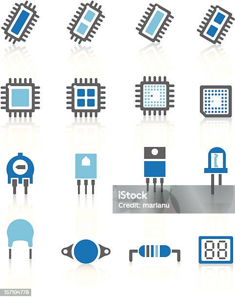 전자 부품 아이콘블루 시리즈 축전기에 대한 스톡 벡터 아트 및 기타 이미지 - 축전기, 전자 부품, 트랜지스터