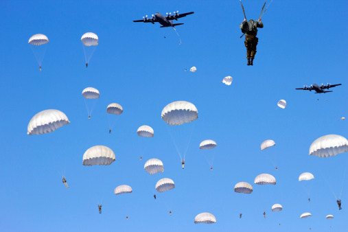 Military airplane flying in the sky