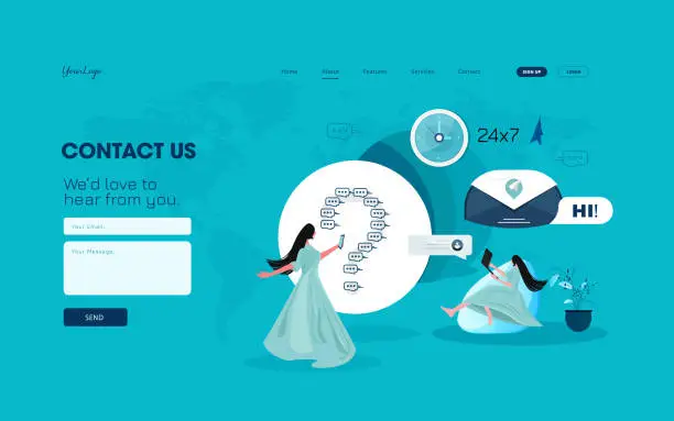 Vector illustration of Contact Us web page design template in flat style