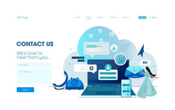 Technical support online, operator is talking to the client Technical support online, operator is talking to the client, 24h customer service for web page, hotline support, virtual help service - vector illustration hotline background stock illustrations