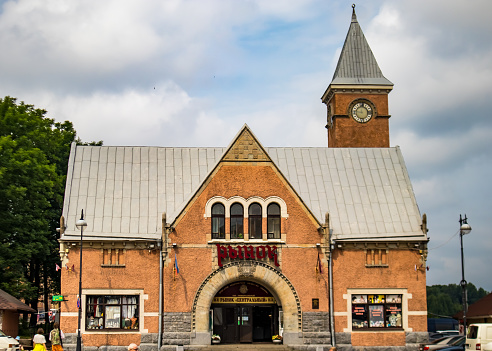 Russia, Vyborg - June 27, 2023: Gothic building of the central market