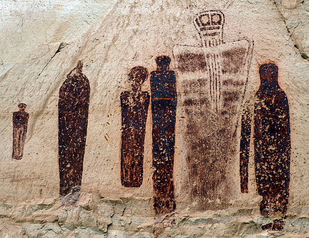 Great Gallery in Horseshoe Canyon Detail of pictographs from The Great Gallery in Horseshoe Canyon horseshoe canyon stock pictures, royalty-free photos & images