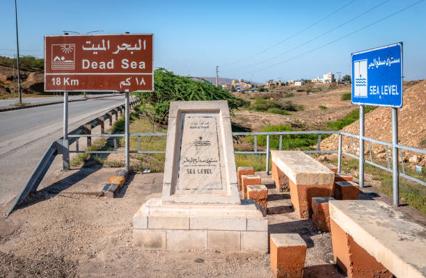 Dead Sea sign on Highway 65, Wadi Araba, Jordan.