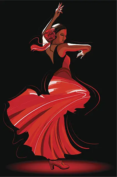 Vector illustration of An illustration of a flamenco dancer wearing red