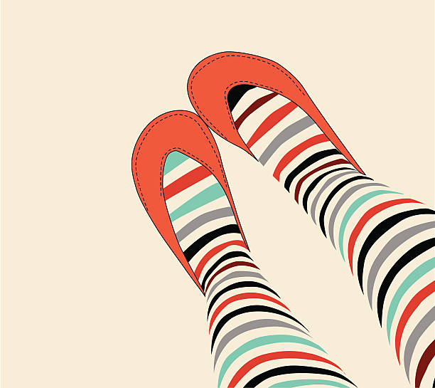 stockillustraties, clipart, cartoons en iconen met striped stockings with orange shoes - lange sokken