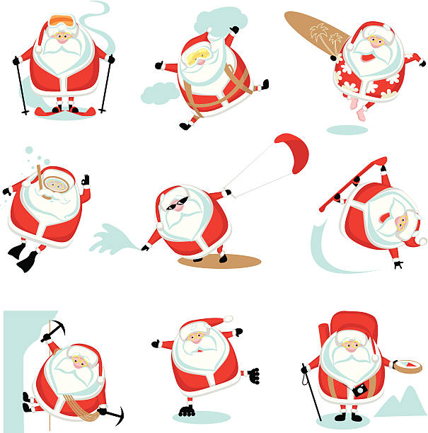 Extreme Santa Cartoon extreme Santa set 2. EPS 10. Separate layers thumbs up for skiing stock illustrations