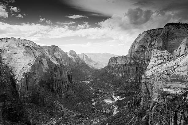 Zion Canyon Southwestern Landscape Black and White stock photo