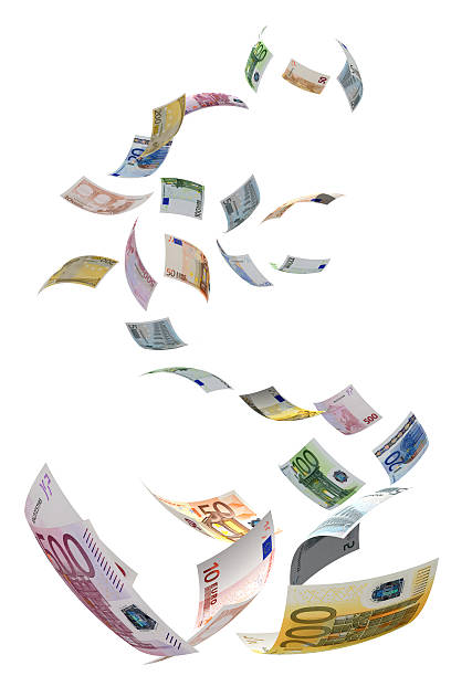 euro-symbol herbst - flying money stock-fotos und bilder