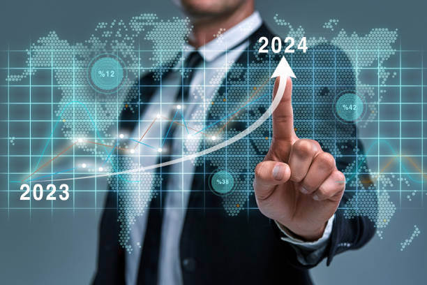 business growing in 2024 - success business number data imagens e fotografias de stock